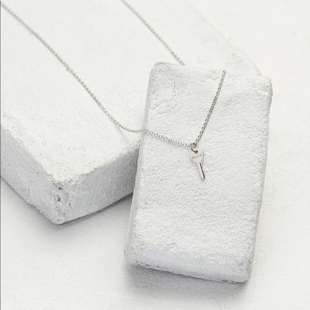 The Giving Keys Mini Key Believe Silver Necklace